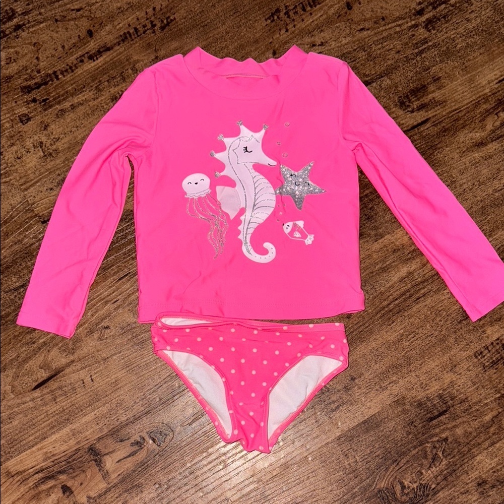 Carter's Pink Rashguard Swim Top with White Accents size 4t